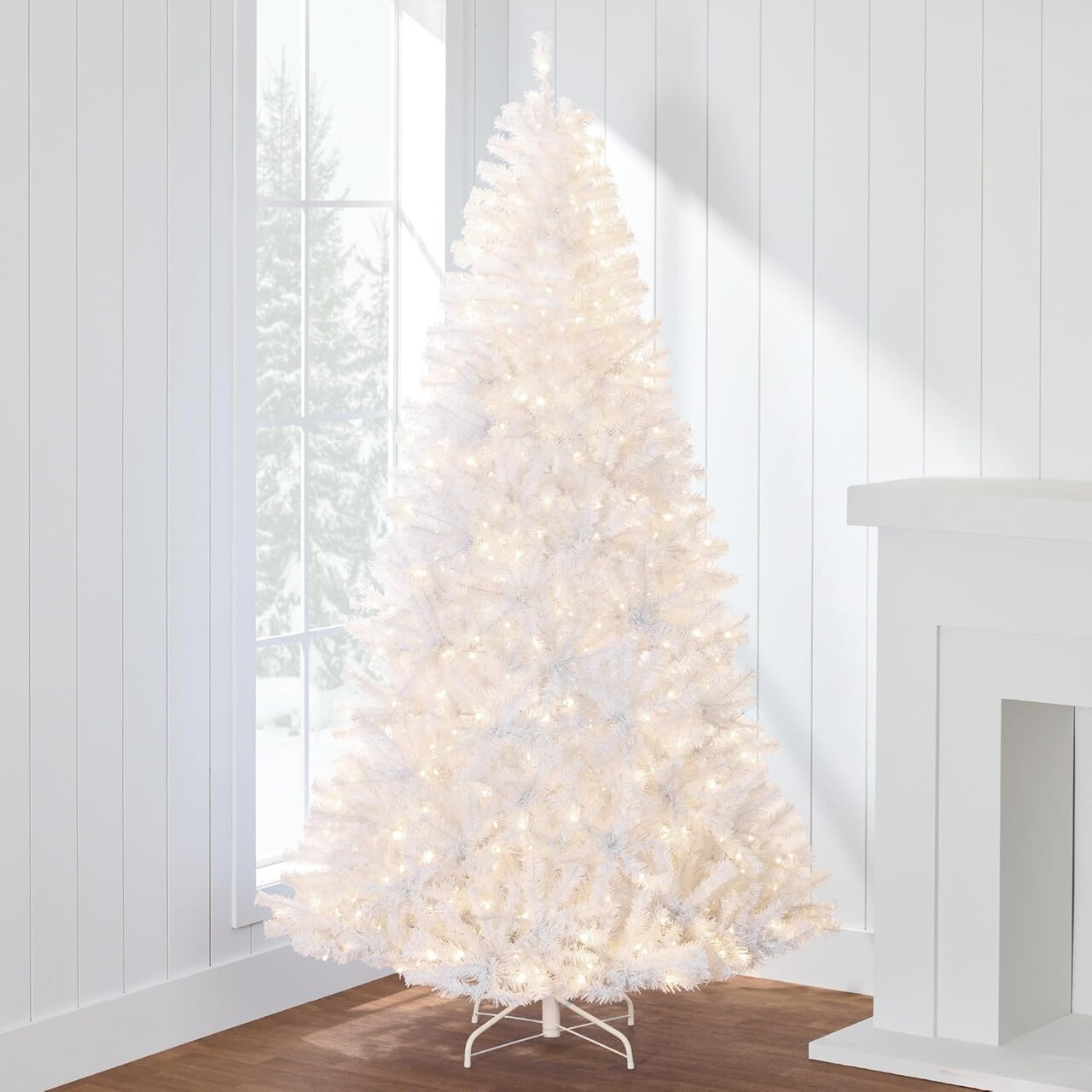 Artificial Christmas Tree Hinged Pine with 250 Lights, 1,000 Tips & Foldable Base Pre-Lit Outdoor Holiday Decor